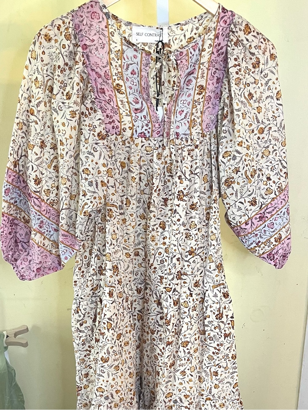 NEW SELF CONTRAST kyra dress Anthropologie in lilac border Small Cotton Floral